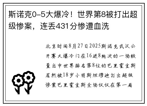 斯诺克0-5大爆冷！世界第8被打出超级惨案，连丢431分惨遭血洗