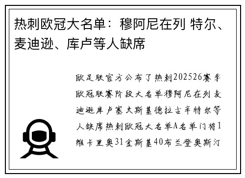 热刺欧冠大名单：穆阿尼在列 特尔、麦迪逊、库卢等人缺席